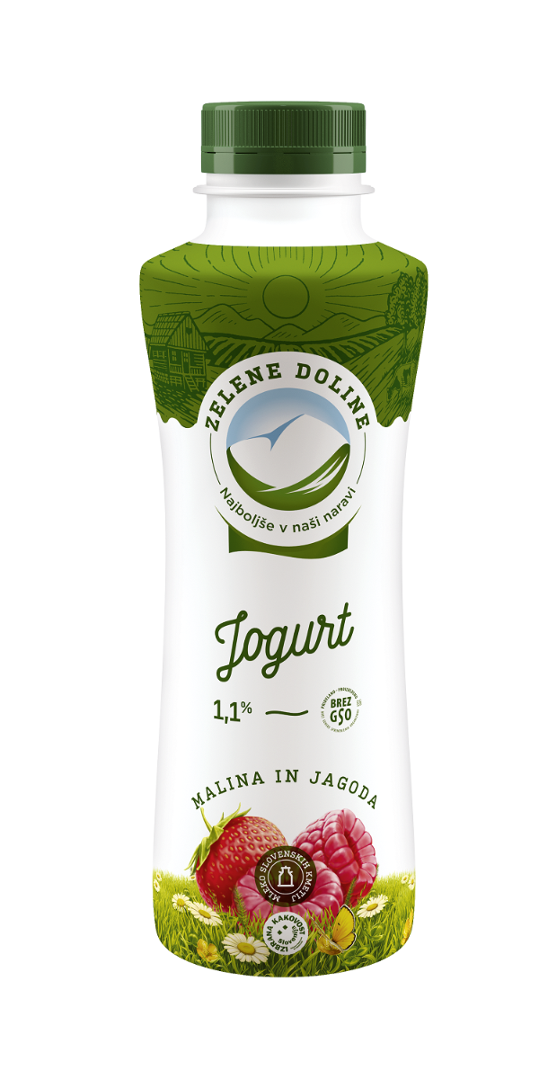 JOGURT VOĆNI MALINA JAGODA 1,1%mm 500gr PET Zelene Doline