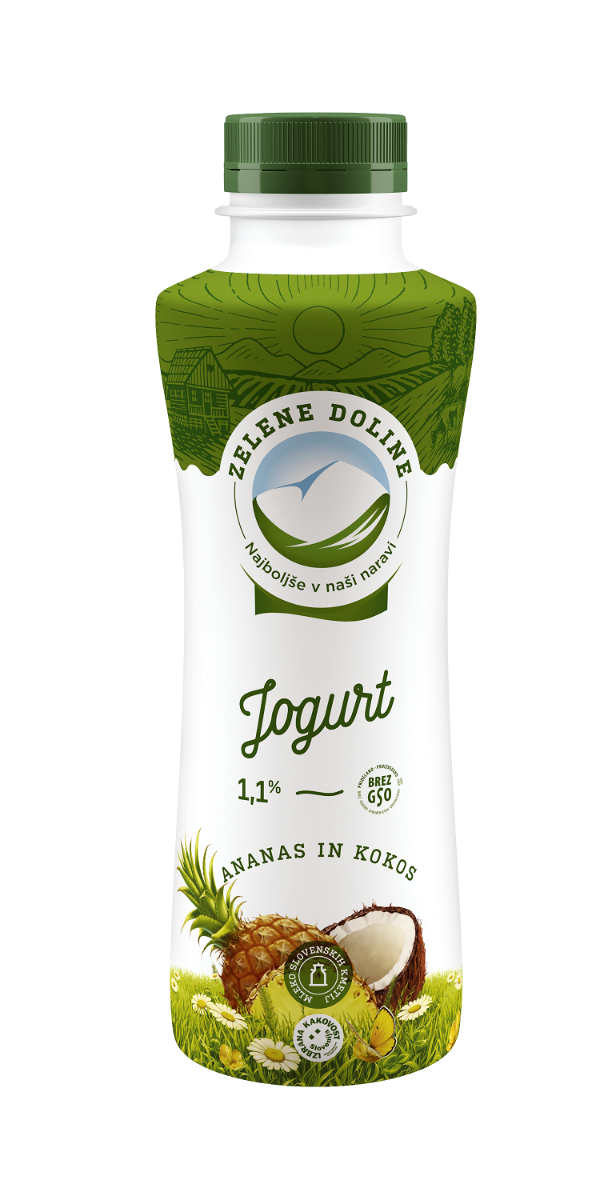 JOGURT VOĆNI ANANAS KOKOS 1,1%mm 500gr PET Zelene Doline