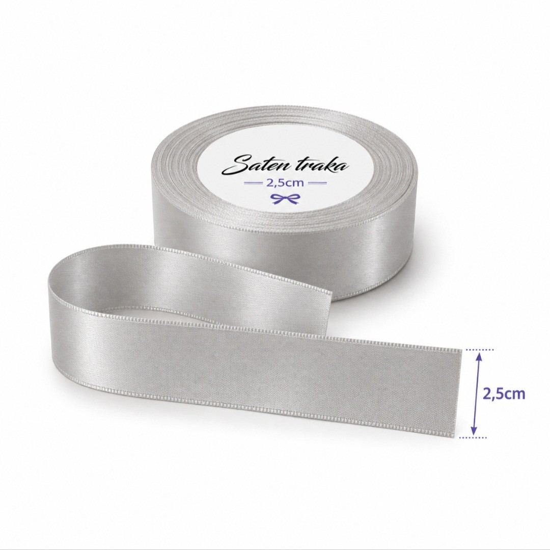Saten traka 2,5 cm siva