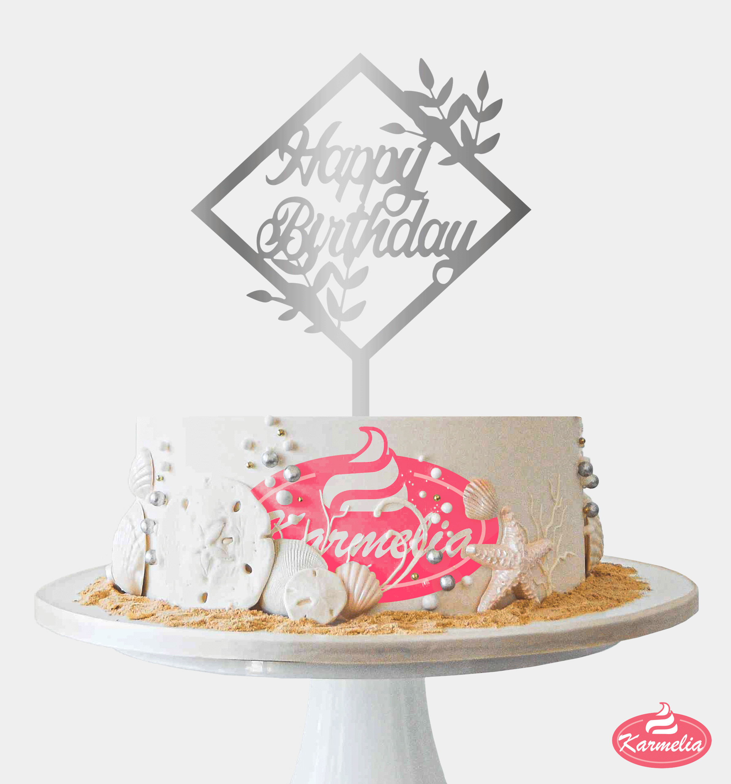 Topper "Happy Birthday" u Obliku Romba - Srebreni